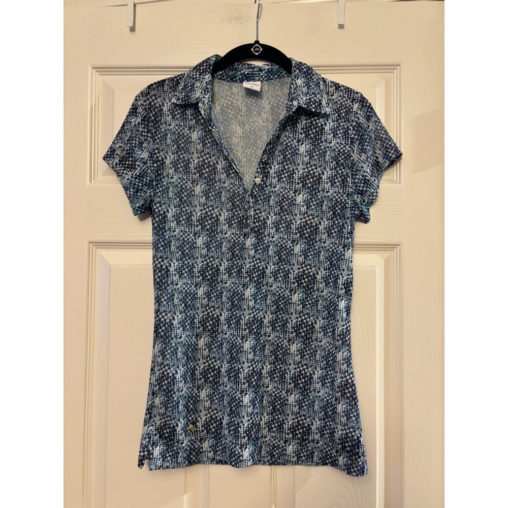 Daily Sports | Blue White Pixel Print Polo Mesh Sz S